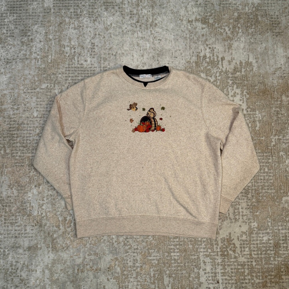 Hasting & Smith Embroidered Fall Pumpkin Leaves Layered-Collar Grandma Sweater